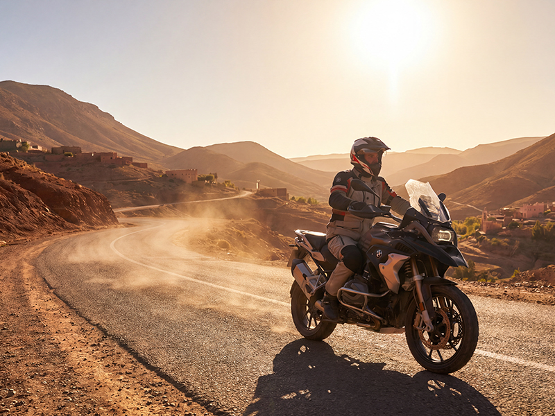 Guy riding motorcycle in warm ambient conditions